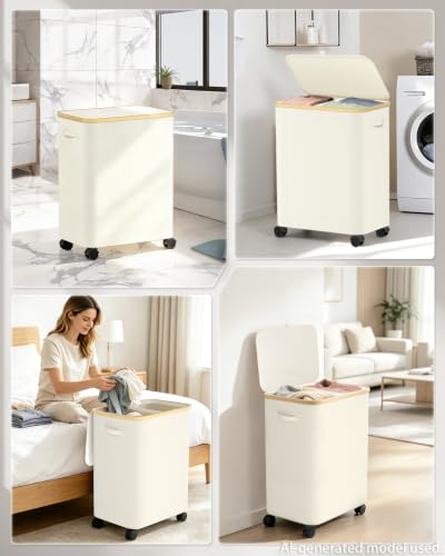 Image of Double Laundry Basket with Wheels and Lid, 150L Clothes Hampers for Laundry