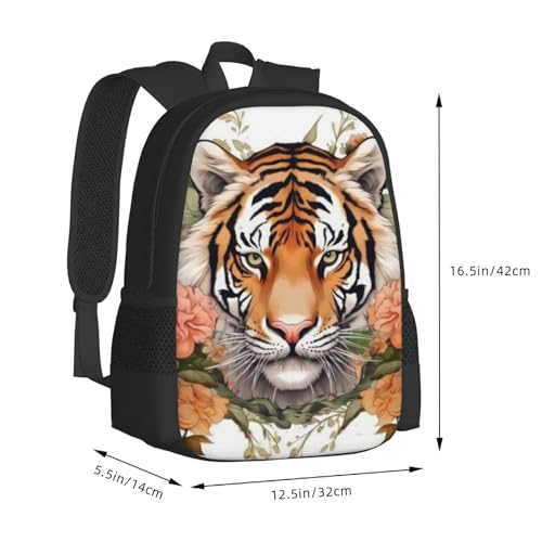 17 Inch Backpack for White Bengal Tiger Nature Lightweight Adjustable Animal Backpacks with Mesh Side Pockets for Travel Outdoor Sports3
