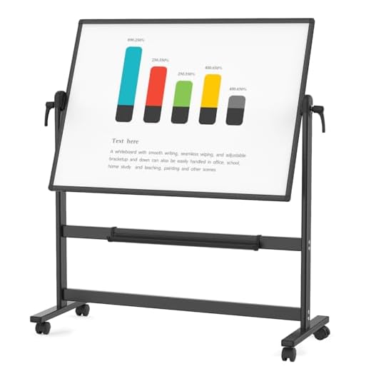 VIZ-PRO Double-Sided Magnetic Mobile Whiteboard, 48 x 36 Inches, Black Aluminium Frame and Stand…