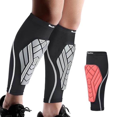 Seektop Soccer Shin Guards Pads for Kids Youth Adult, Shin Guard Sleeves for Boys Girls, Calf Compression Sleeve with Shock-Absorbing Pads, High Impact Resistant Breathable Comfortable, Lightweight