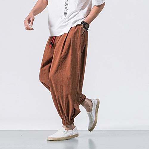 Mens Linen Harem Pants Baggy Yoga Drawstring Elastic Waist Beach Hippie Oversized Summer Outdoor Trousers Capri Pants3