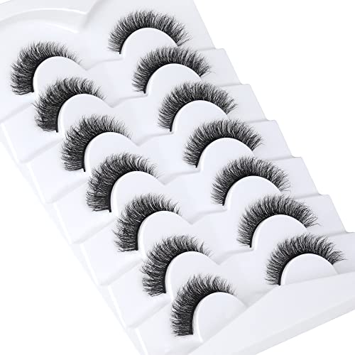 5D Mink Lashes Natural Look False Eyelashes Waved Fluffy Cat Eye Lashes Pack 15Mm Short Fake Eyelashes Extension By Heyalice, 7 Pairs - H07 #TOP4