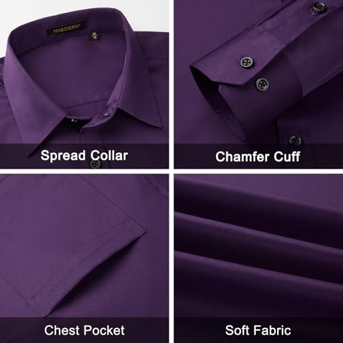 HISDERN Mens Dress Shirt Long Sleeve Stretch Button Down Shirts Solid Wrinkle-Free Formal Business Casual Tops Wedding3