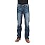 Dark Blue Stone Wash With Distressed Seams and Embroidered Back Pocket