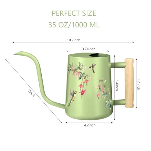 Image of Watering Can Indoor Plants, 35oz Small Stainless Steel Metal Watering Can Modern Decorative Watering Pot with Long Spout for Indoor House Plant Bonsai Garden Flowers (Saga Green 2)