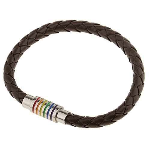 oshhni Pulseira Trançada de Couro PU com Fecho Magnético -íris Joias LGBT