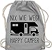 Shirtracer Urlaub - Nix wie weg - Happy Camper schwarz - Unisize - Hellgrau - Camper - WM110 - Turnbeutel und Stoffbeutel aus Baumwolle