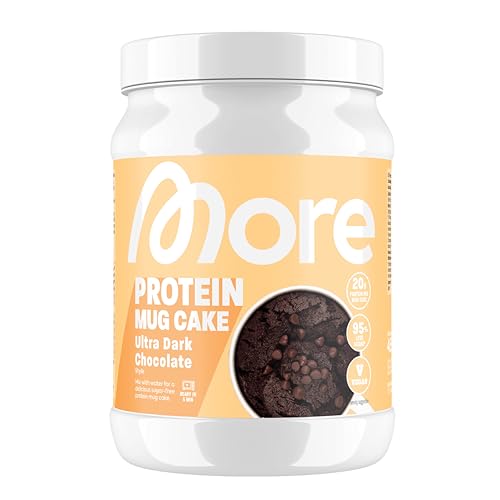 MORE Protein Mug Cake, 455g, Ultra Dark Chocolate, Backmischung für einen Tassenkuchen mit Schokoladenstücken