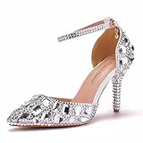 Royal Blue Rhinestone Sandals Thin High Heels Pointed Toe Sandals Blue Crystal Heels Shoes Fashion High Heel Shoes (39 M EU / 8 B(M) US, Silver, numeric_8)