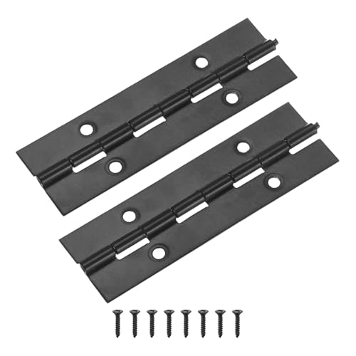 M METERXITY 2-Pack Piano Hinges, 4 Inch / 100mm 304 Stainless Steel Continuous Piano Hinge with Holes and Screws for Cabinets Door/Storage Box [1.2X 0.04/ 30x 1mm Open Width Thick, Black]