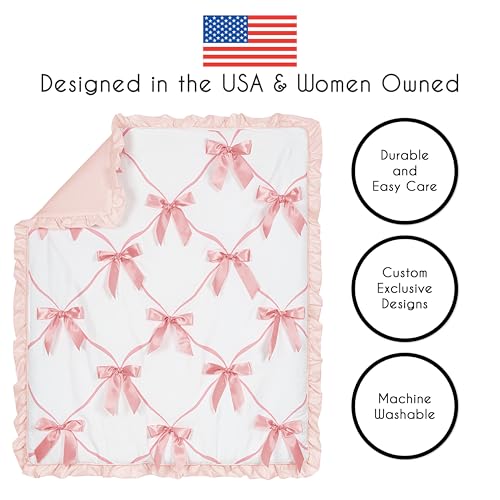 Image of Sweet Jojo Designs 4-Piece Baby Crib Bedding Set (Pink Bows) for Girls, Infants /Nursery incl. Blanket, Fitted Sheet, Skirt, Diaper Stacker (Ruffles, Bow, Ballet Dancer, Ballerina Princess Collection)