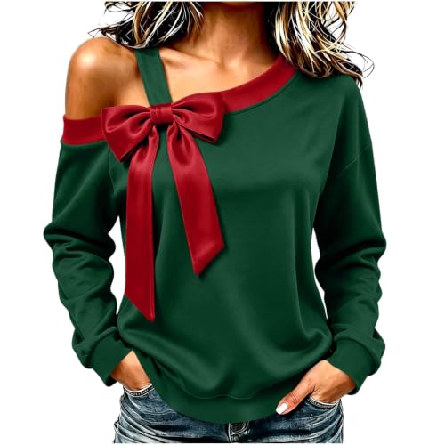 Pxfnnf Schulterfrei Langarmshirt Damen Oversized Weihnachtspullover Top