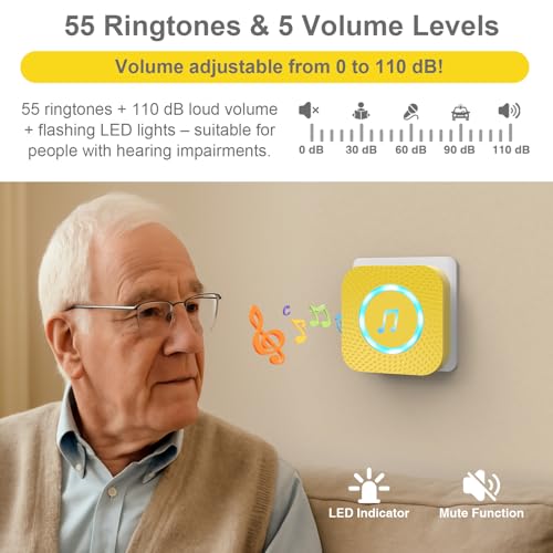 SURFOU Wireless Doorbell with 1 Button 2 Receivers,Door Bell,1300FT/400M Ultra-Long Range,55 Chimes 5 Volume,IP55 Waterproof,110 db Extra Loud with Flashing Light,for Home/Classroom/Office/Warehouse by SURFOU - Image 5