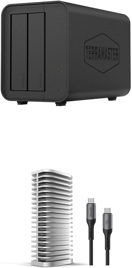 TERRAMASTER D2-320 + D1 SSD Pro - Boîtier de Stockage USB 2 Baies 10 Gbps pour Disque Dur + Boîtier 1 Baie 80 Gbps pour SSD M.2 NVMe