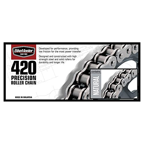 Cadena 420 estándar BikeMaster de eslabones – 72 – Natural para motos compatibles
