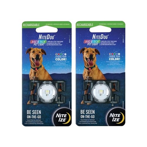 Nite Ize NiteDog Rechargeable Pet Light - Dog Light with Weather-Resistant Design - Perfect for Walks Camping & More - Disc-O Tech (2 Pack)