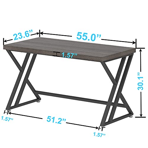 Lvb Industrial Computer Desk, Rustic Wood Metal Home Office Desk, Farmhouse Writing Study Gaming Table With Storage, Modern Wooden Executive Work Desk Workstation For Student, Dark Gray Oak, 55 Inch #TOP1