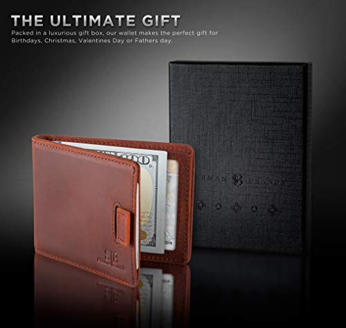 image for SERMAN BRANDS RFID Blocking Bifold Slim Genuine Leather Minimalist Fro