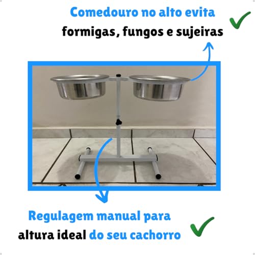 Comedouro Duplo Elevado Alto Ajustável Regulável Duplo Para Cachorro Grande Branco - Petliz