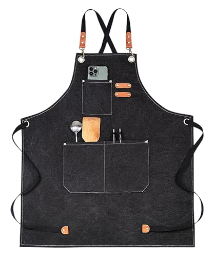 Nanxson Delantales de Lienzo para Trabajo de Hombres con Bolsillos, Delantal de Herramientas para Jardinería, Delantal de Chef de Restaurante