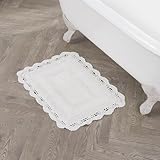 Laura Ashley Crochet Cotton 17x24 in. Bath Rug, White