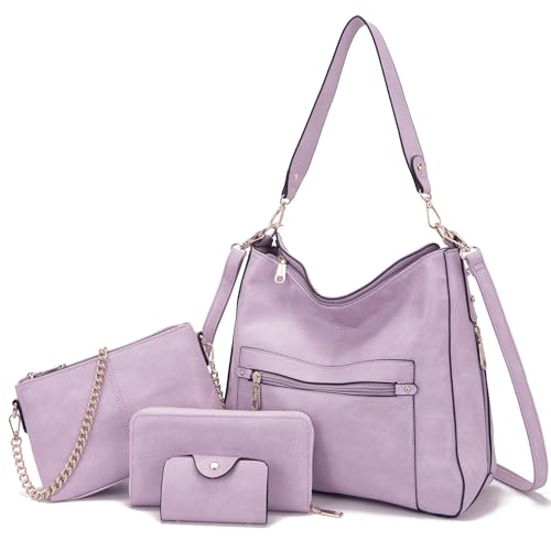 Image of Qiyuer 13 inch Women Spacious Soft PU Handbag Hobo Bag Purse Wallet Set 4pcs | Large, Dual-use Crossbody & Shoulder Bag, Multi-pocket, Divided Compartments, Fits Tablet, Versatile for Daily & Work
