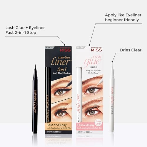Image of Kiss Lash Glueliner, Eyeliner Lash Glue, 2-in-1 Felt-Tip Eyeliner and Lash Adhesive, Includes 1 Glue Liner, Long Lasting Wear, Can Be Used with Strip Lashes and Lash Clusters