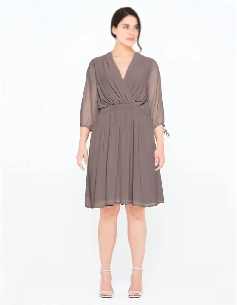 JSEIAJB Sashes Chiffon Dress Women 3/4 Sleeve Tie Cuff Surplice Neck Party Dress Casual Office Dress(4X-Large)