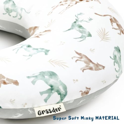Image of GRSSDER Nursing Pillow Cover Stretchy Minky Removable Nursing Covers for Breastfeeding Pillows, Ultra Soft Comfortable Slipcover for Boy and Girls, Stylish Pretty Animals