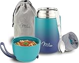 Milu Termo para Comida 650 ml Taza Aislada, Beber y sopa de los niños de adultos Térmico (650ml/Verde Azul)