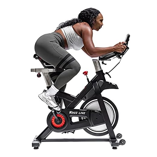 KOUZ LIVE Magnetic Exercise Bike, Indoor Stationary Bikes for Home Workout, Silent Belt Drive with LCD Monitor & Professional Seat & Ipad Water Mount Spin Cycling Bike