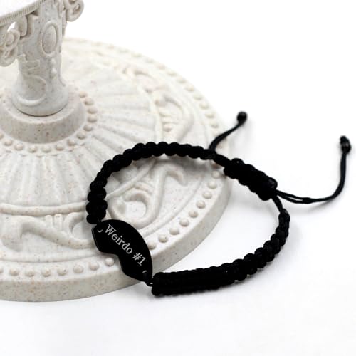 Image of Personalize 3PCS Friendship Bracelets Heart Puzzle Matching Handmade Woven Braided Black Rope Bracelet Set for Best Friends Sisters