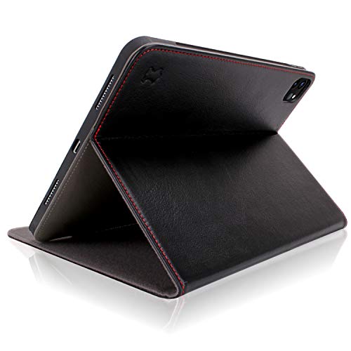 iPad Pro 12.9 2020 4th Generation - Genuine Leather Cover with Secure Any-Angle Stand and Safe Apple Pencil Holder for iPad Pro 12.9 inch 2020 (Black) - CUVR