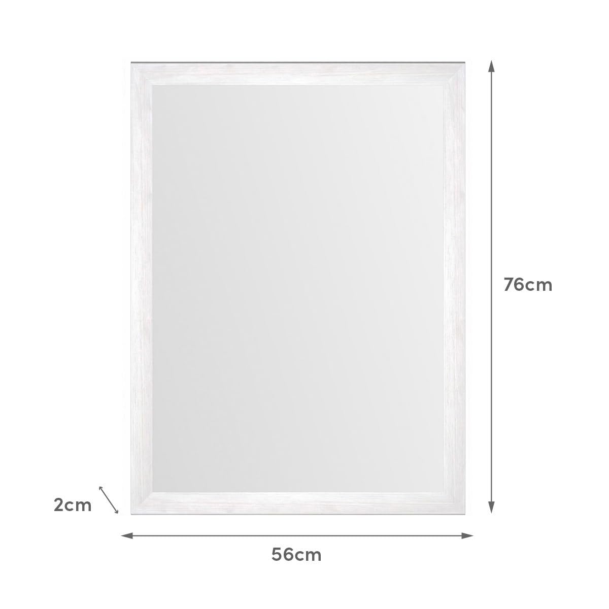 Espejo de pared rectangular con marco blanco con vetas de madera de 76x56cm | Espejo con marco de 35 mm de ancho. Ideal para dormitorio o recibidor. Preparado para colgar en horizontal o vertical