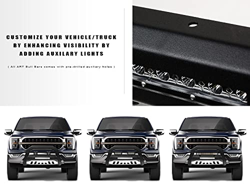 Image of Armordillo 8705209 AR Series Aluminum Bull Bar with LED Light Bar - Matte Black with Aluminum Skid Plate Fits 2019-2021 Chevy Silveardo /GMC Sierra 1500