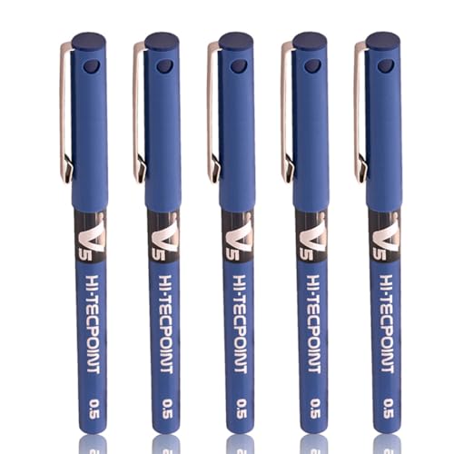 Image of Pilot Hi-Tecpoint V5 0.5mm Extra Fine Point Pure Liquid Ink Roller Ball Pen | Blue Ink, Pack Of 5