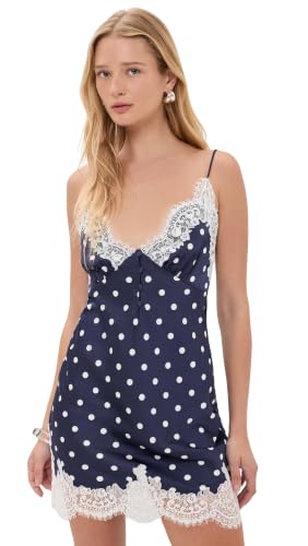 Self Portrait Women's Navy Polka Dot Satin Mini Dress, Navy, 12