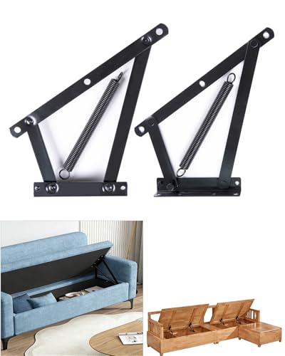 JinBoCheng 1 Pair Heavy Duty Bench Seat Hinges, Spring Lift Up Mechanism for Storage Sofa Bed, Ottoman, Toy Box Chest, Furniture Storage Hardware (Black)