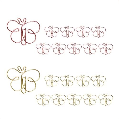 KOOBA Butterfly Shape 20pcs Cute Paper Clips Rose Gold and Yellow Gold, Funny Paperclips Bookmarks Planner Clips for Fun Office Supplies School Gifts Wedding Decoration