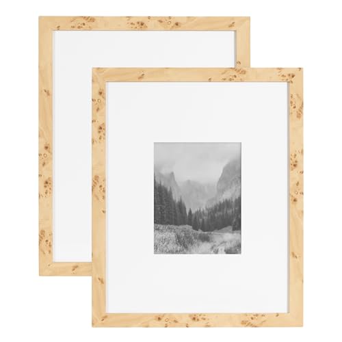 Kate and Laurel Burlock Transitional Faux Burlwood Picture Frame Set of 2, 16 x 20 matted to 8 x 10, Natural, Modern Two-Piece Burlwood Frame Set for Gallery Wall Decor for Living Room