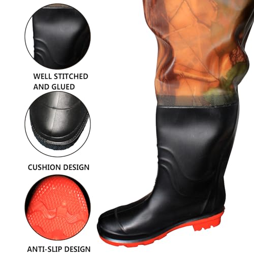 Aollerfilery Waders de pesca com botas, PVC respirável pesca peitoral Waders para homens e mulheres,