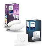 Philips Hue White & Col. Amb. E14 LED Lampe 2-er Pack inkl. Smart Button, dimmbar, bis zu 16 Mio...