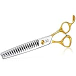 JASON 7.5" 18 Teeth Chunker Shears for Dogs Cats Grooming Texturizing Blending Thinning Scissor Pets Trimming Kit Sharp Gold Shear for Right Handed Groomers