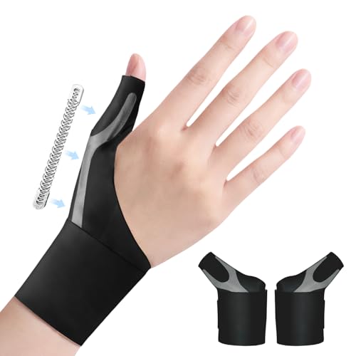 Goldeer Ferula Pulgar, 2Pcs Elástica de Compresión para Férula de Pulgar- Aliviar el Dolor de Artritis Ligera,Tendinitis Dolor de Reumatoide,RSI,Mujeres y Hombres (Negro, Medium)