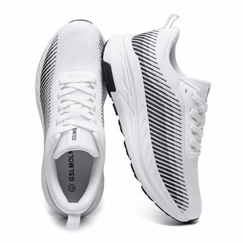 GSLMOLN Fashion Women's Non Slip Sneakers Casual Comfortable Shoes for Work Running Cross Training with Cushion Non Slip Sole Black/White Size 7