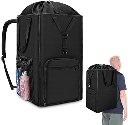 Laundry Bag Backpack, 2 in 1 Heavy Duty Laundry Hamper Basket for College Dorm Room Essentials, with Adjustable Shoulder Straps and Mesh Pocket for Apartment, Laundromat, Travel, Camping (Black)