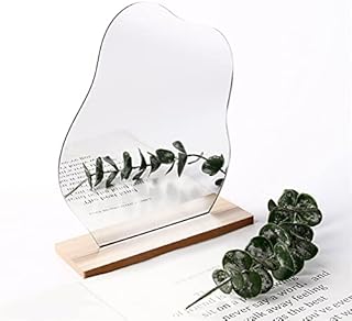 LOVECENTRAL Irregular Acrylic Makeup Mirror Frameless, Aesthetic Tabletop Mirror Desktop Vanity Cosmetic Mirror With Wooden Base for Bedroom,Living Room and Minimal Spaces Room Decor(Cloud Shape)