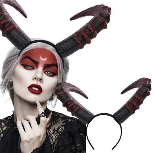 HANSAMU Red Devil Horns Headband Large Demon Horn Halloween Costume Cosplay Accessories for Women
