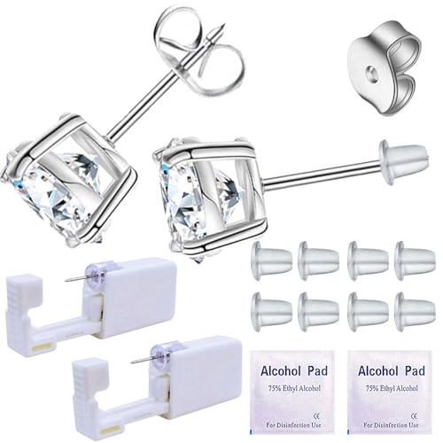 SLVIEKAE 14 Pcs Ear Piercing Kit | Multi Purpose Ear Piercing Gun Kit | Professional Ear Piercing Gun Kit for Salon and Home Piercing (Silver- White)