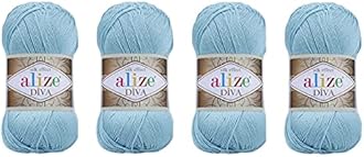 Hand Knitting Yarn 100% Microfiber Acrylic Yarn Alize Diva Silk Effect Thread Crochet Art Lace Craft Lot of 4 skeins 400gr 1532yds (346)